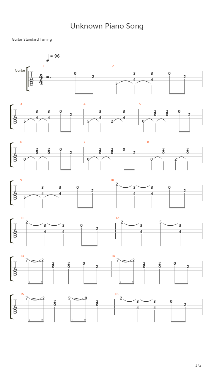 佚名钢琴小品(Unknown Piano Song)吉他谱