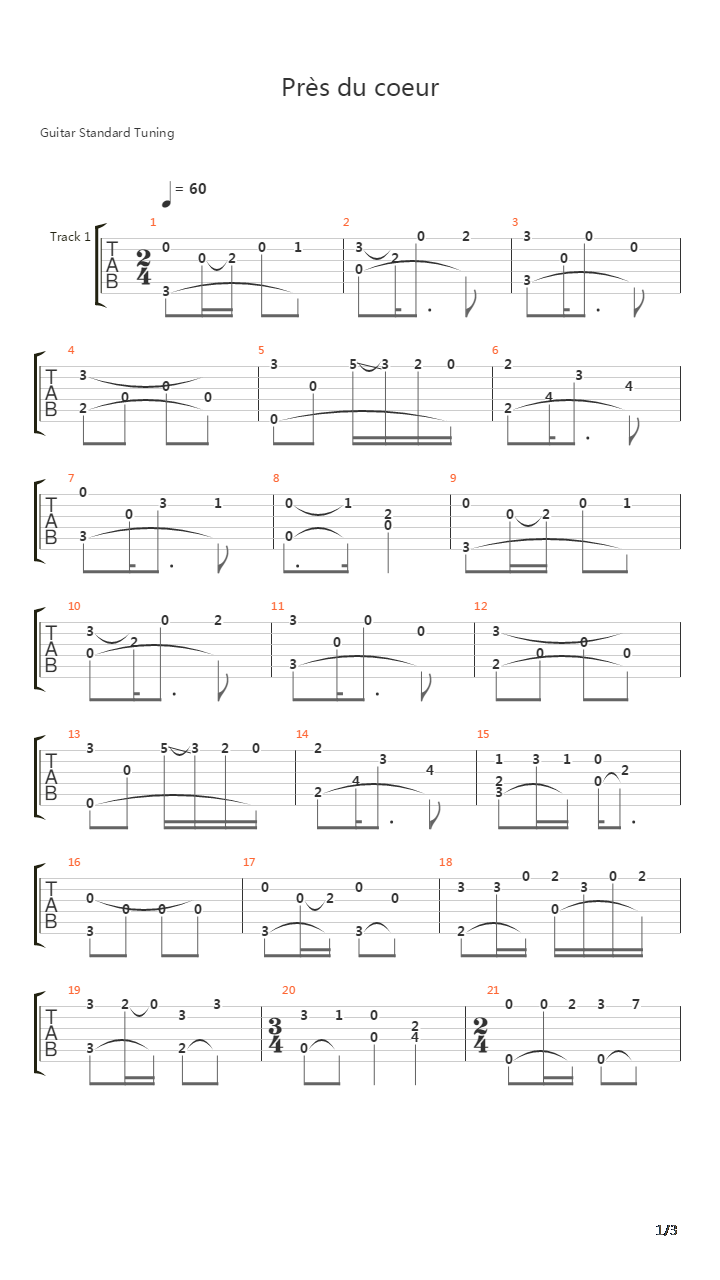 Près Du Coeur(紧靠着心)吉他谱