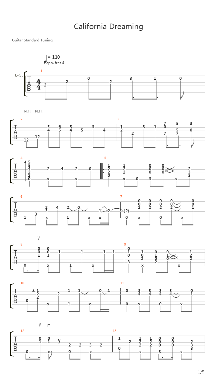 California dreaming吉他谱