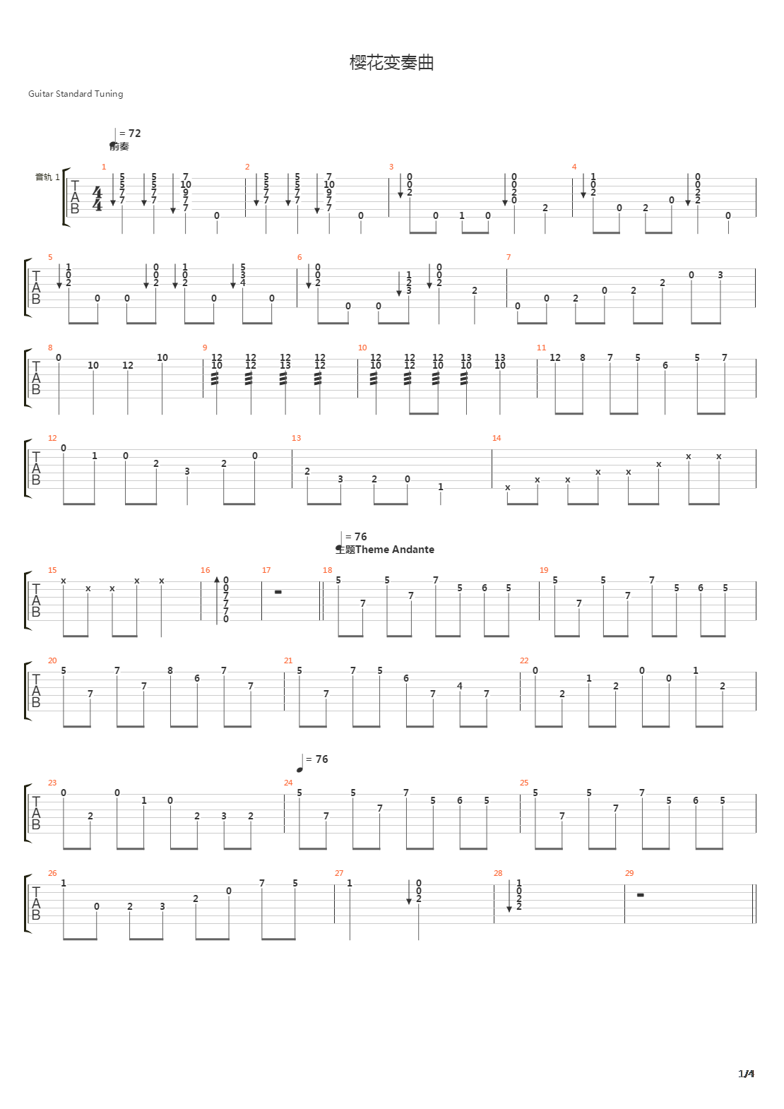 樱花变奏曲吉他谱