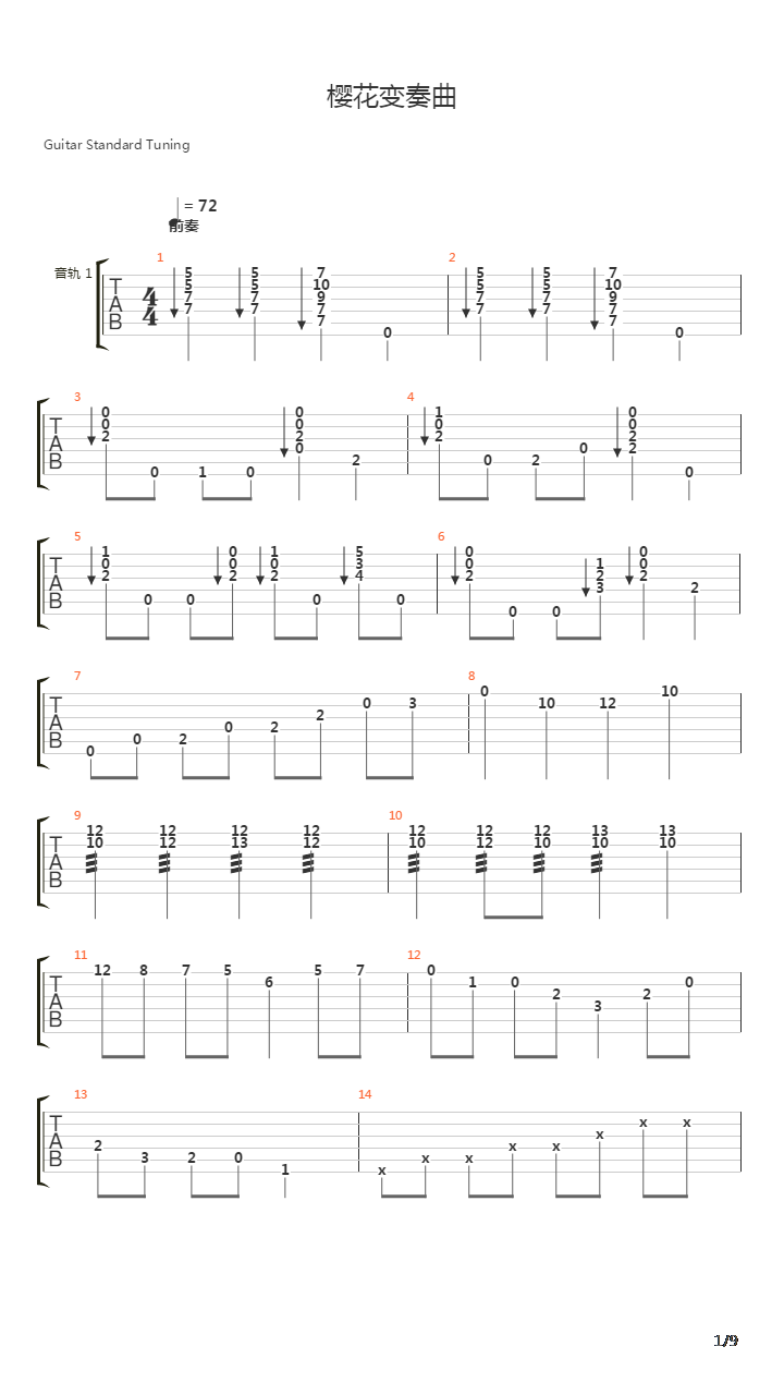 樱花变奏曲吉他谱