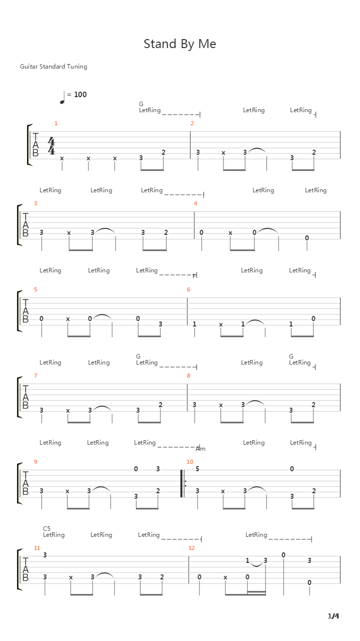 Stand By Me(KEY C)吉他谱