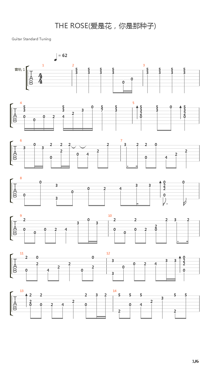 岁月的童话 - THE ROSE(爱是花，你是那种子)吉他谱