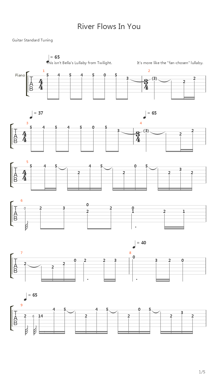 River Flows In You吉他谱