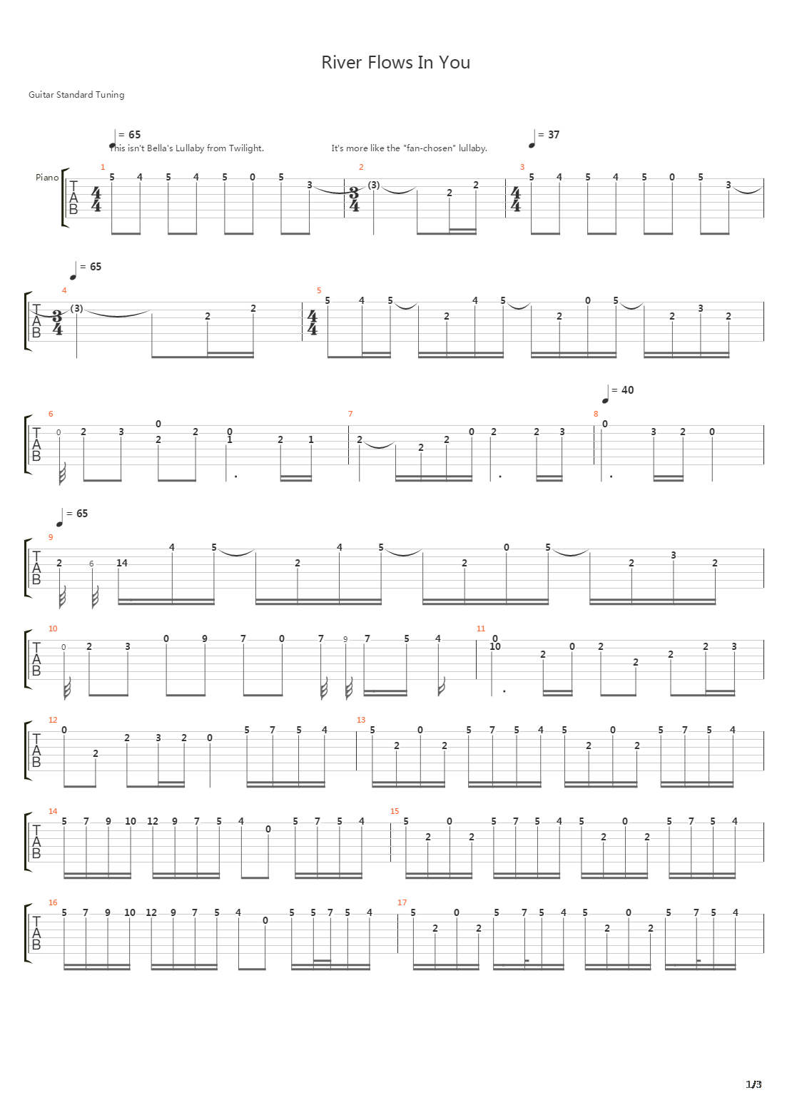 River Flows In You吉他谱