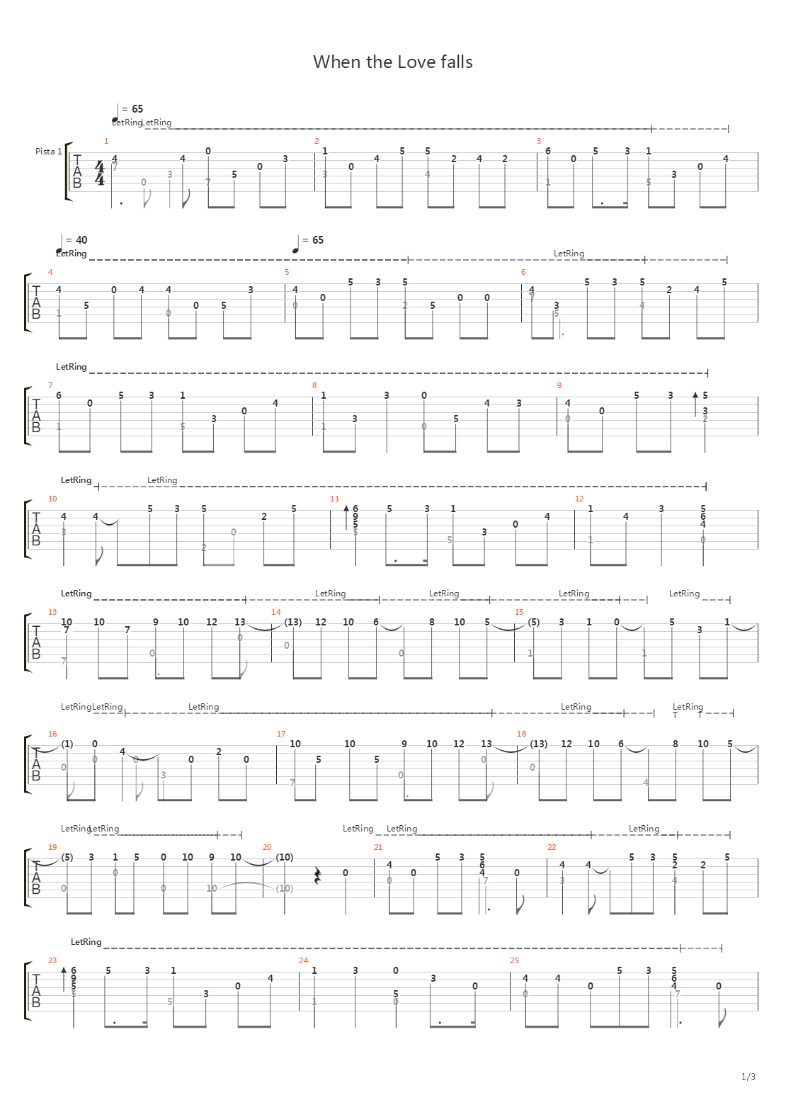 When The Love Falls吉他谱