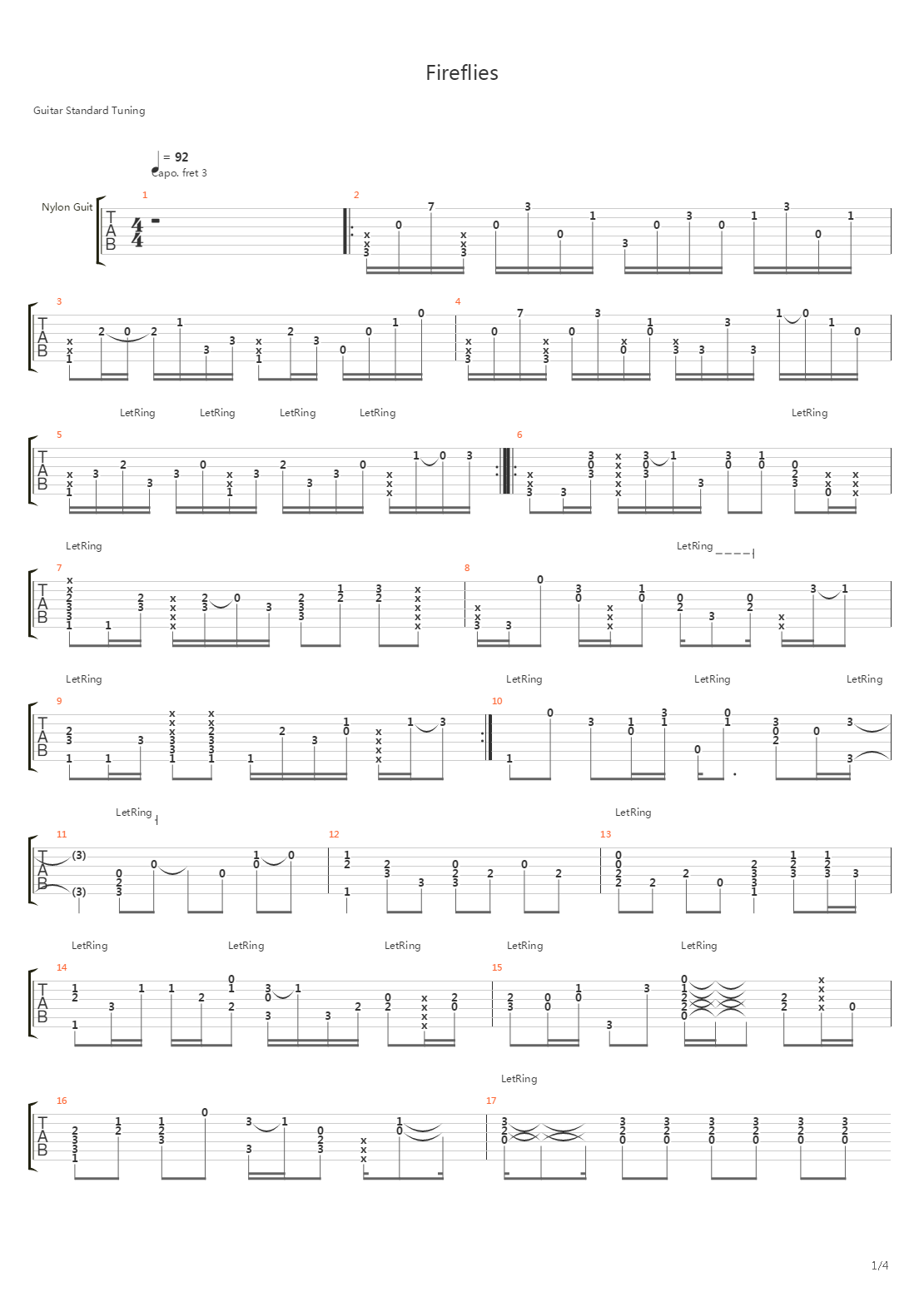 Fireflies吉他谱