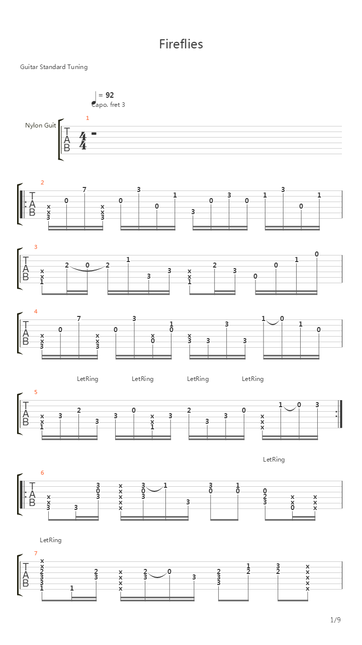 Fireflies吉他谱