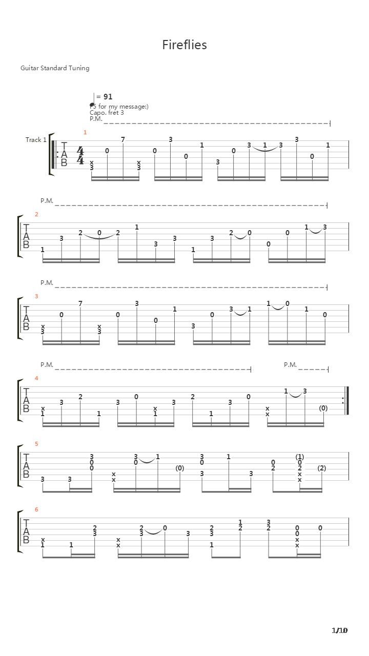 Fireflies吉他谱