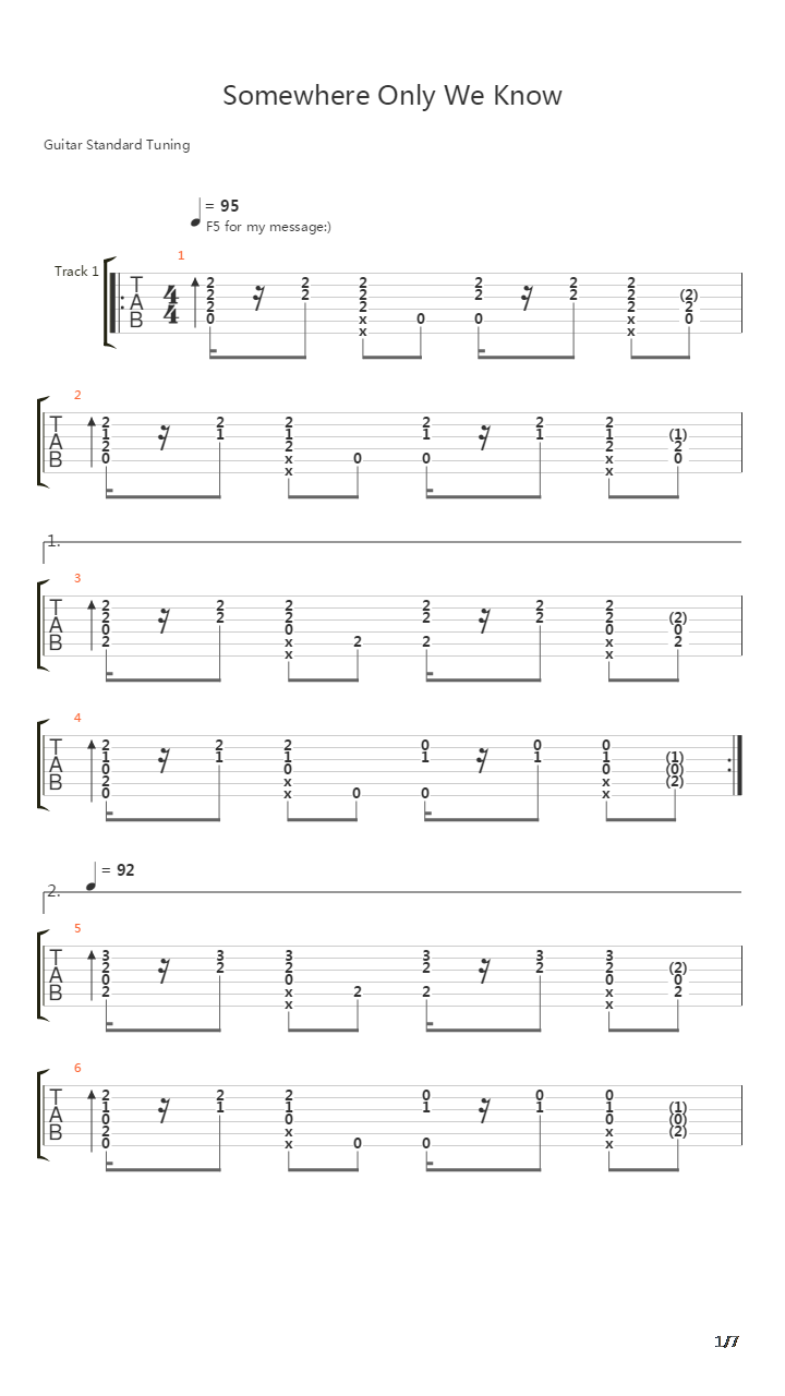 Somewhere Only We Know吉他谱