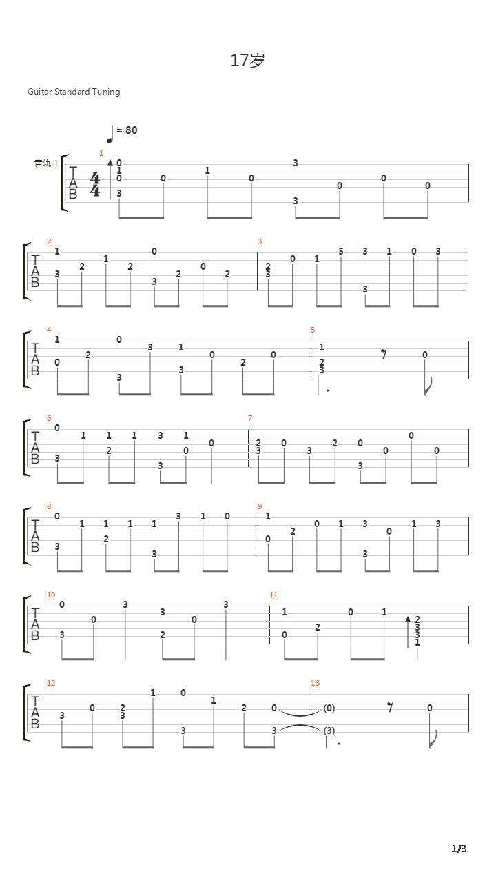 17岁吉他谱