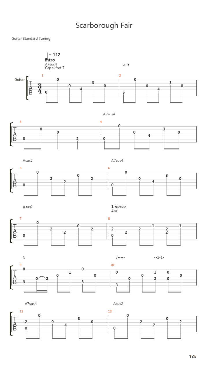 Scarborough Fair吉他谱