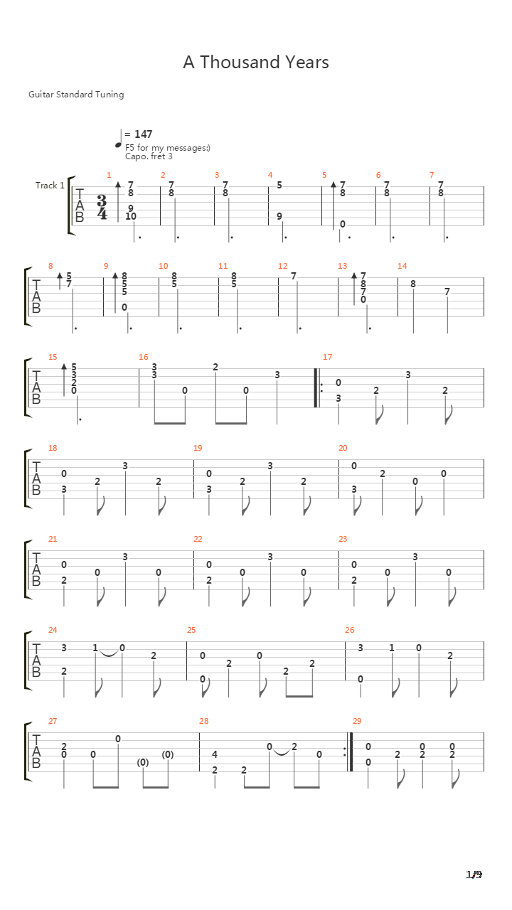 A Thousand Years(暮光之城插曲)吉他谱