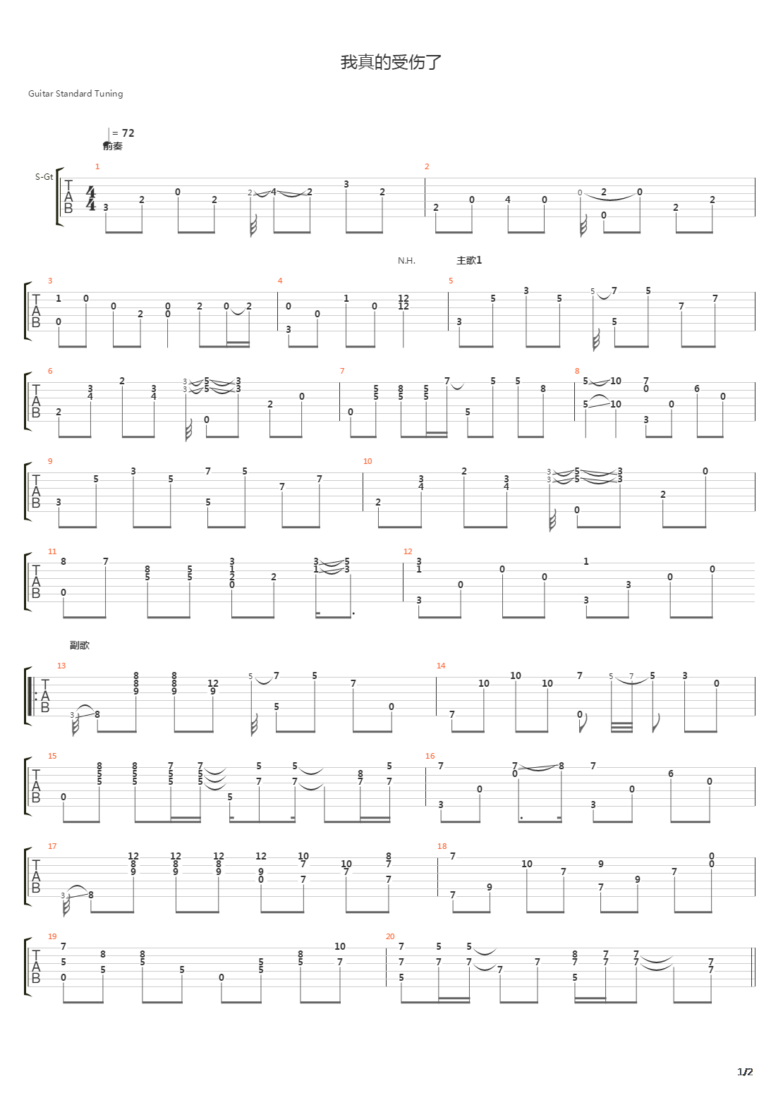 我真的受伤了吉他谱