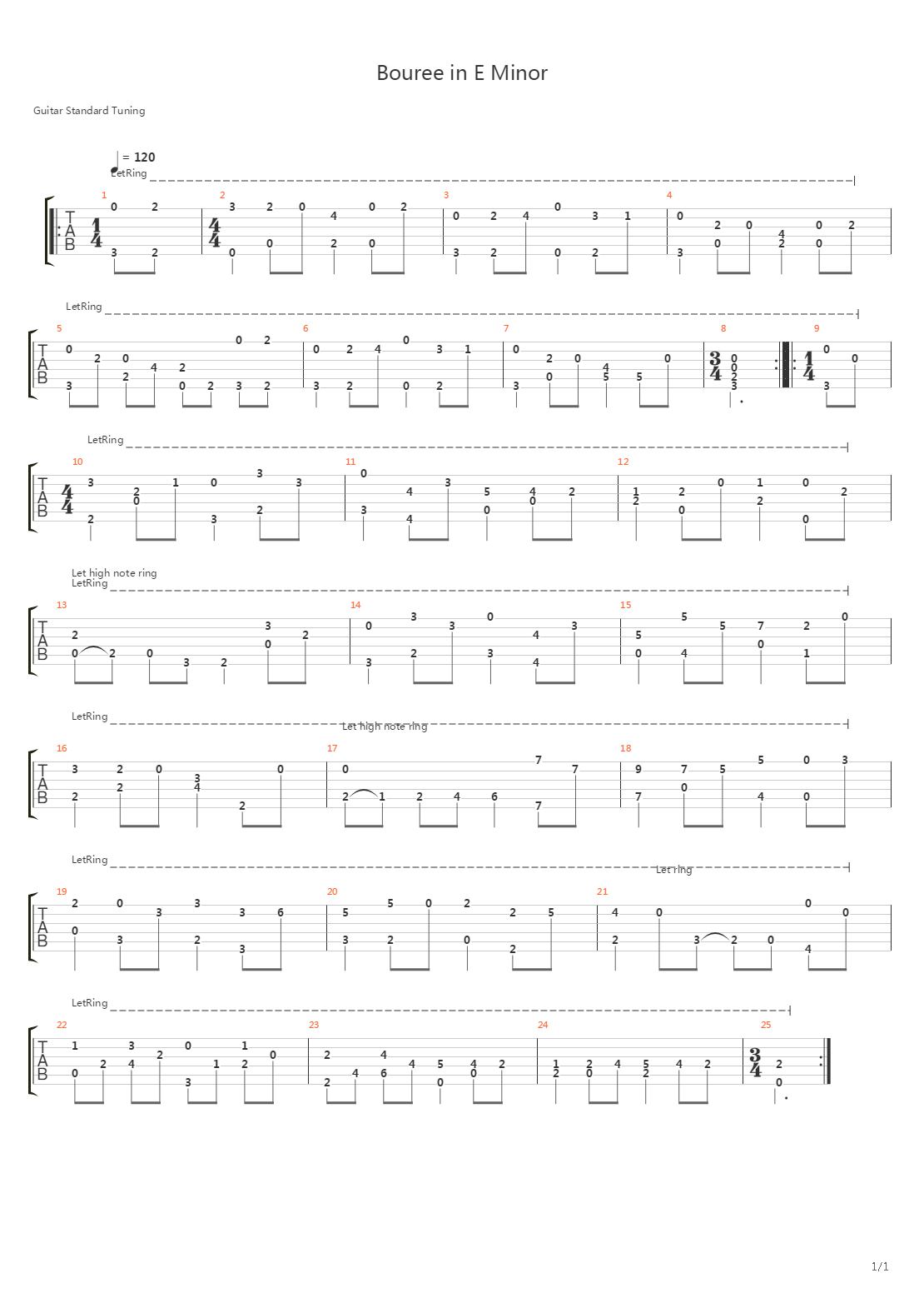 Bouree In E Minor吉他谱