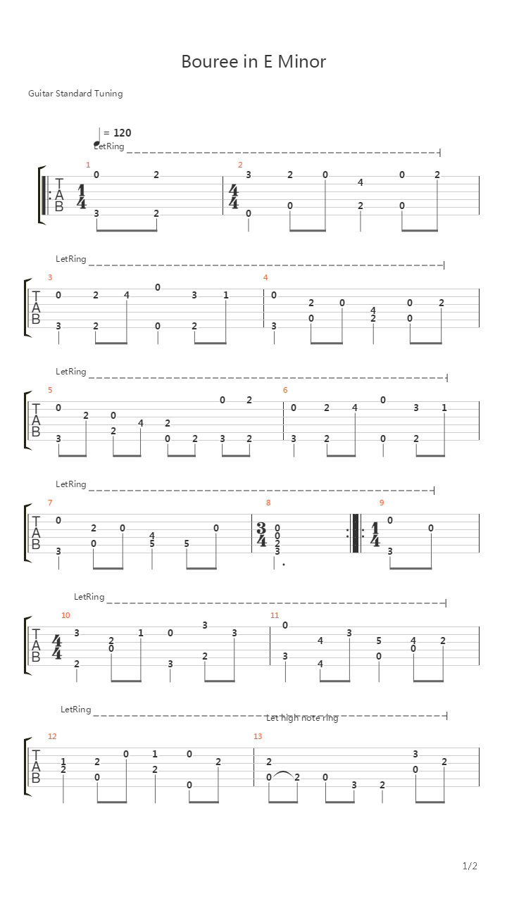 Bouree In E Minor吉他谱
