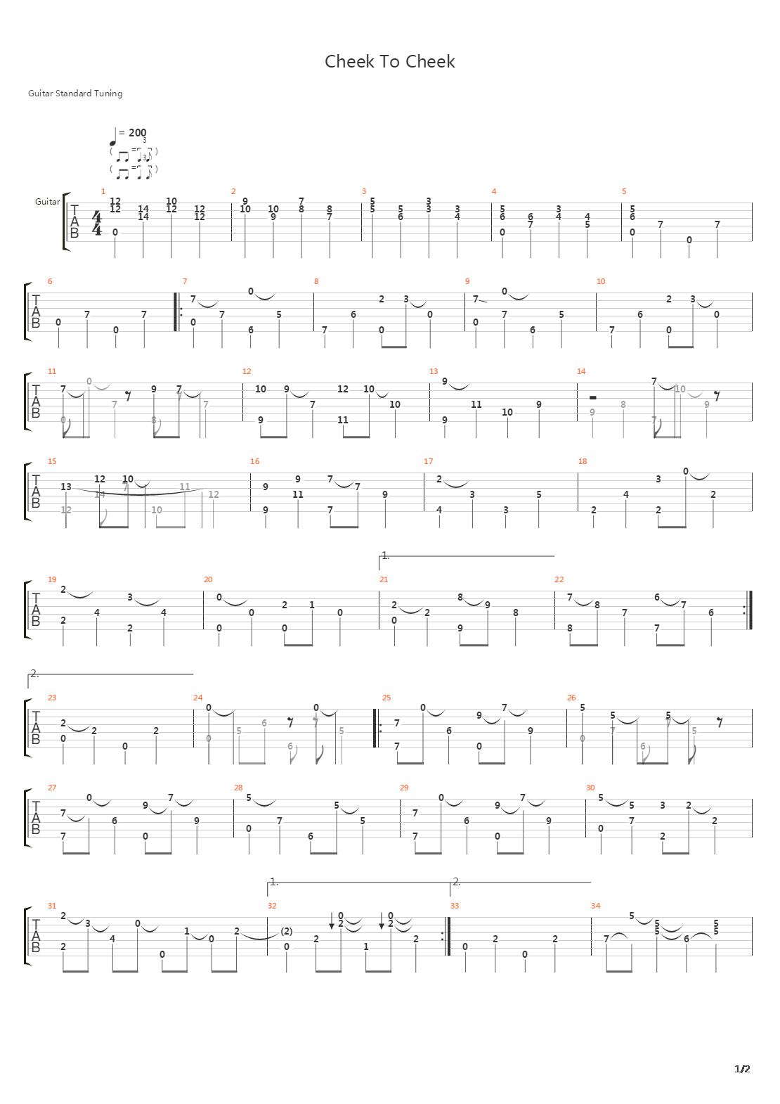 Cheek To Cheek吉他谱