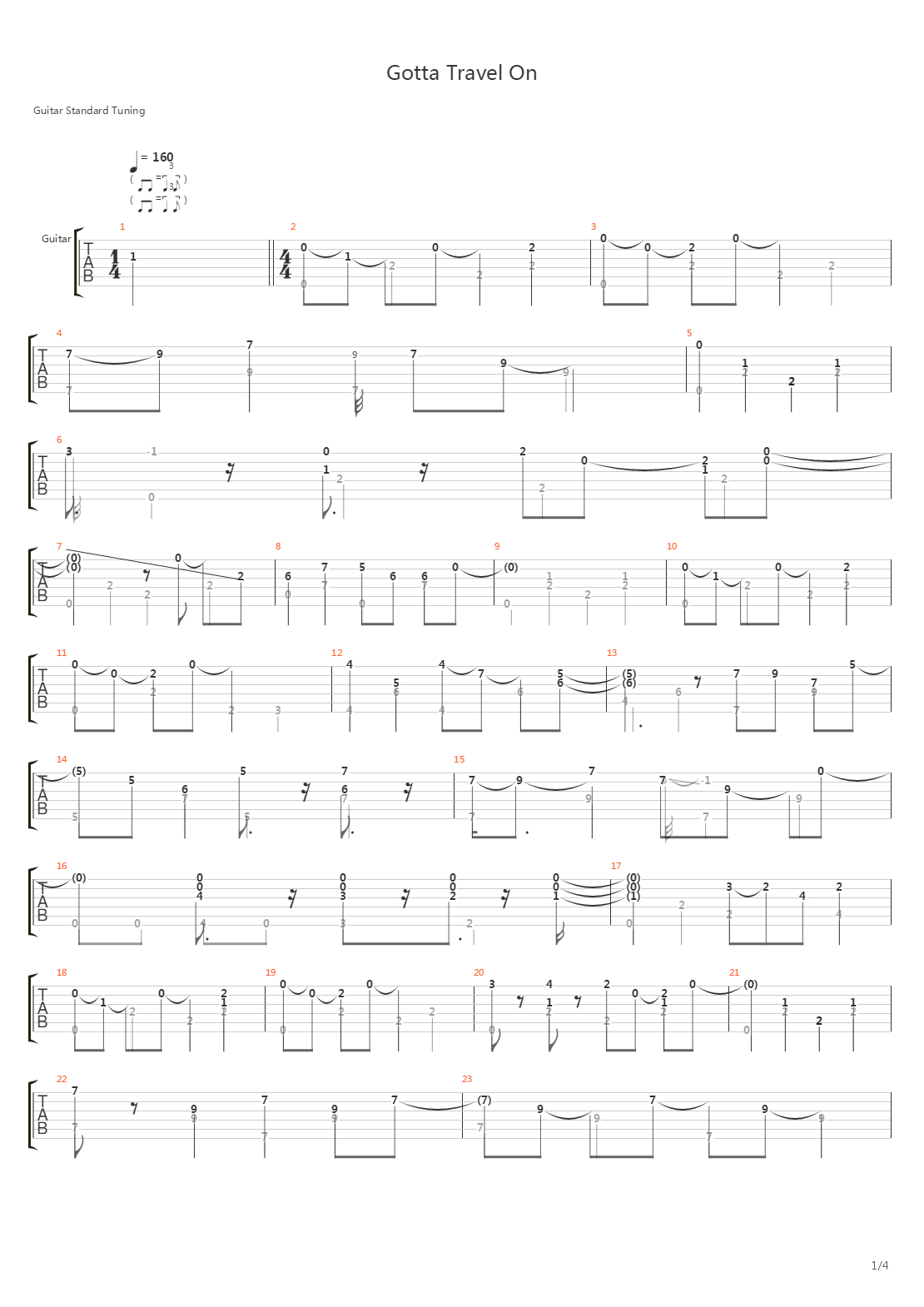 Gotta Travel On吉他谱
