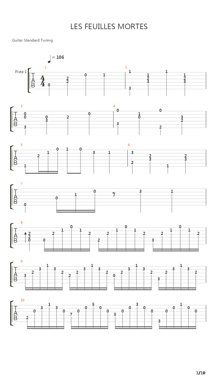 les feuilles mortes吉他谱