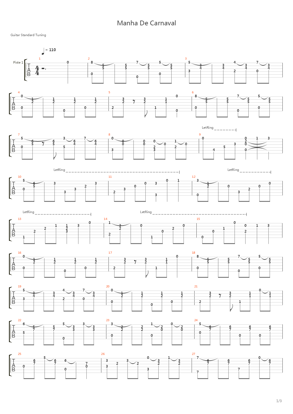 Manha De Carnaval吉他谱