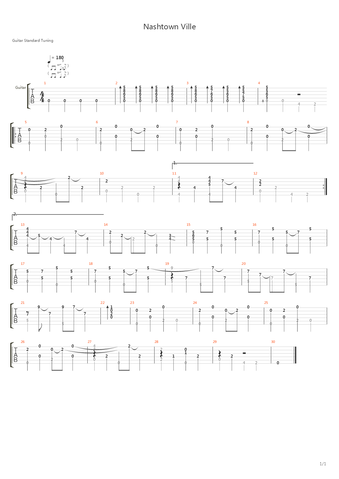 Nashtown Ville吉他谱