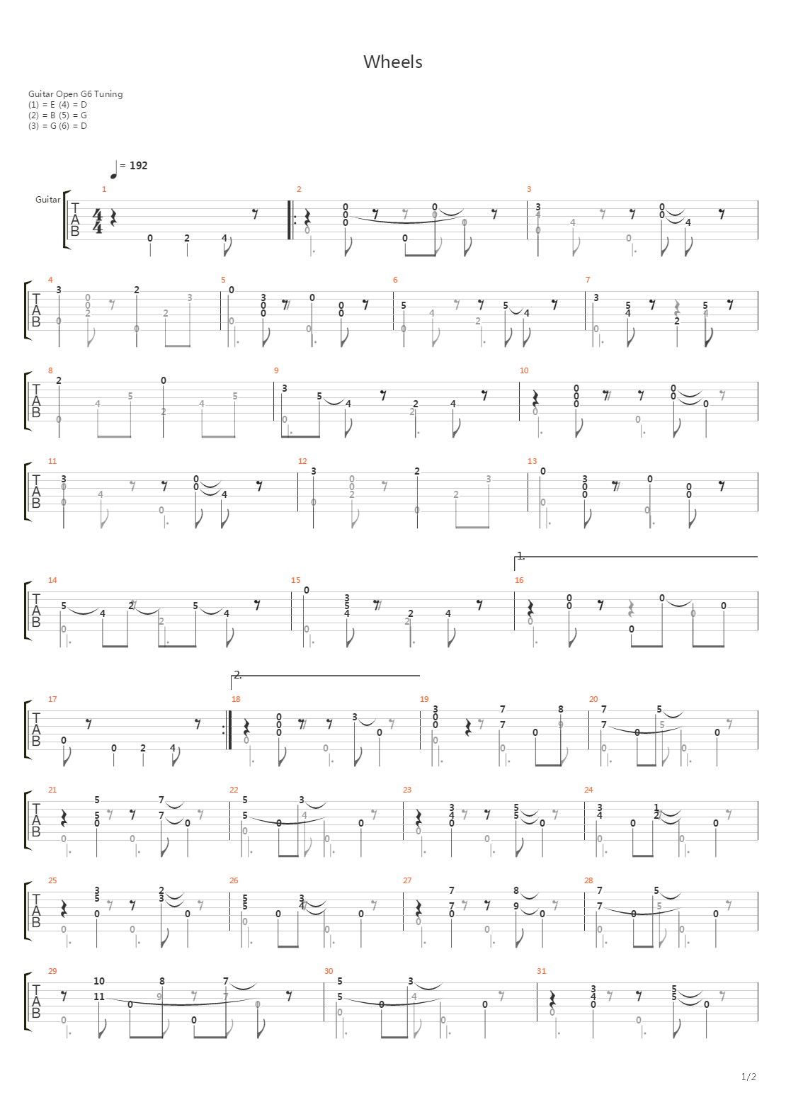 Wheels吉他谱