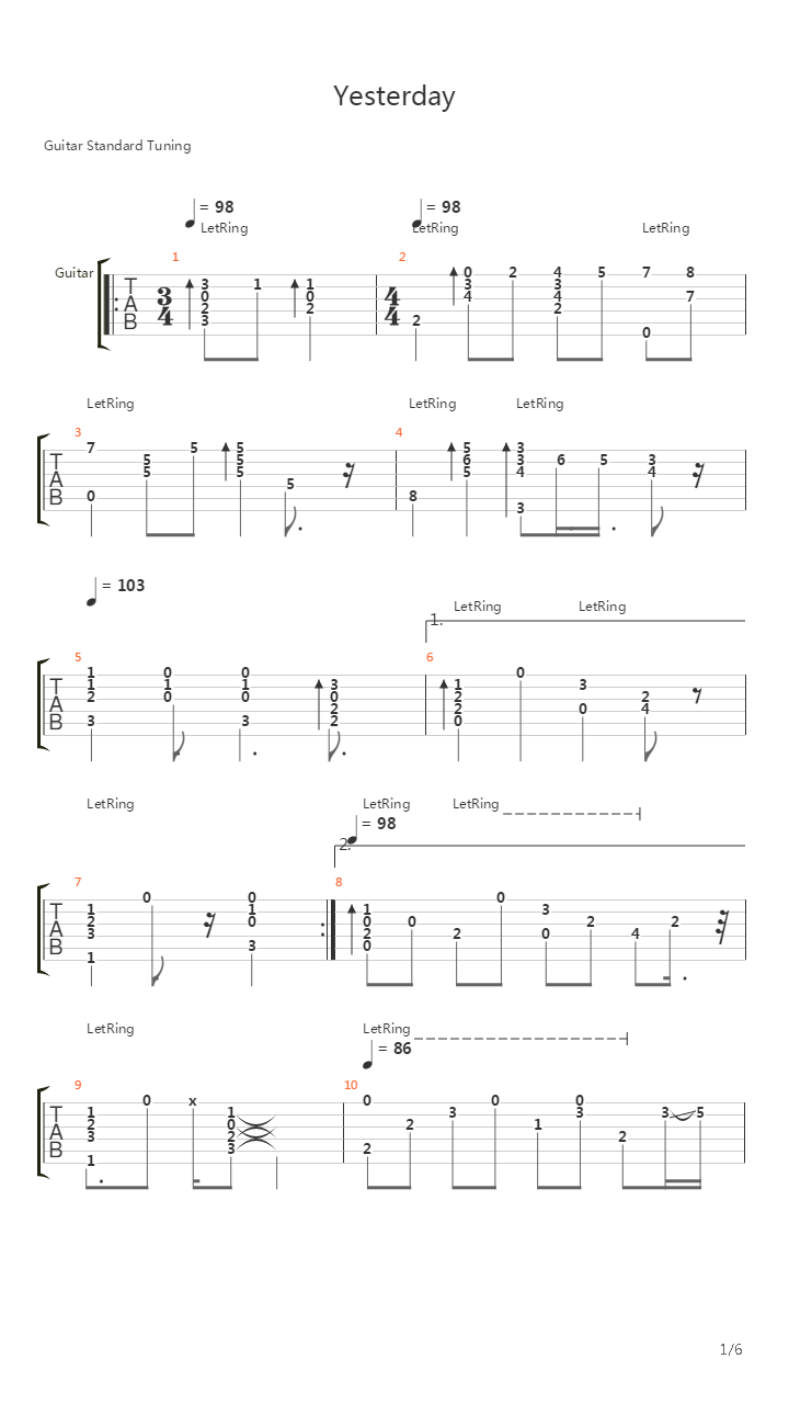 Yesterday吉他谱