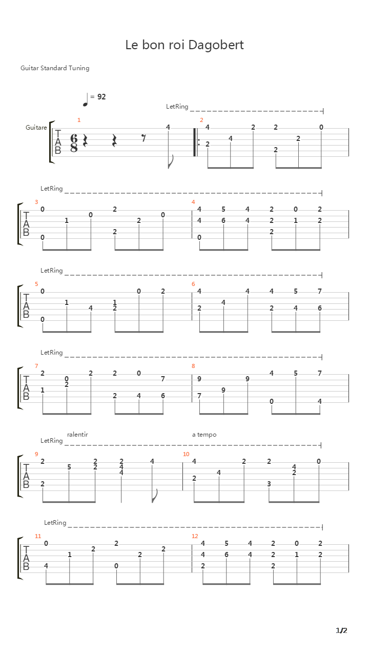 Le Bon Roi Dagobert吉他谱