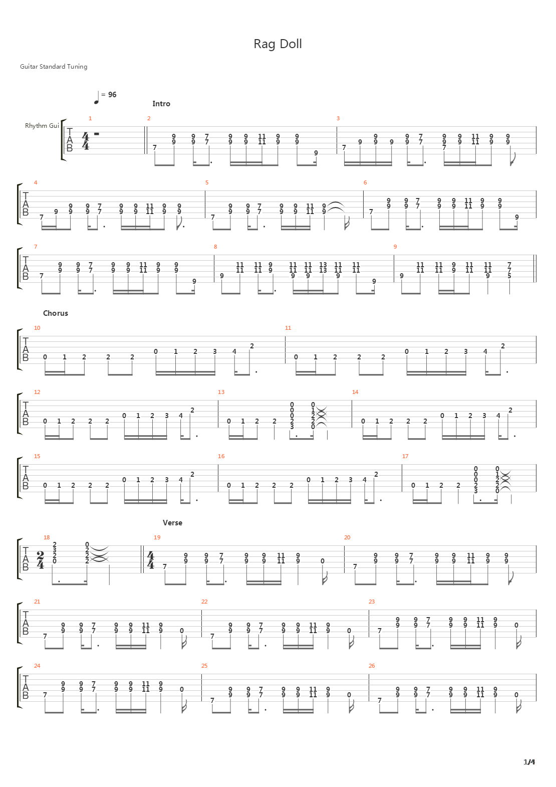 Rag Doll吉他谱