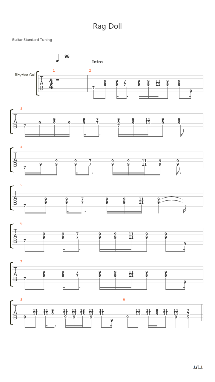 Rag Doll吉他谱