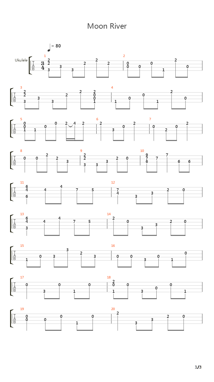 Moon river(月亮河)吉他谱