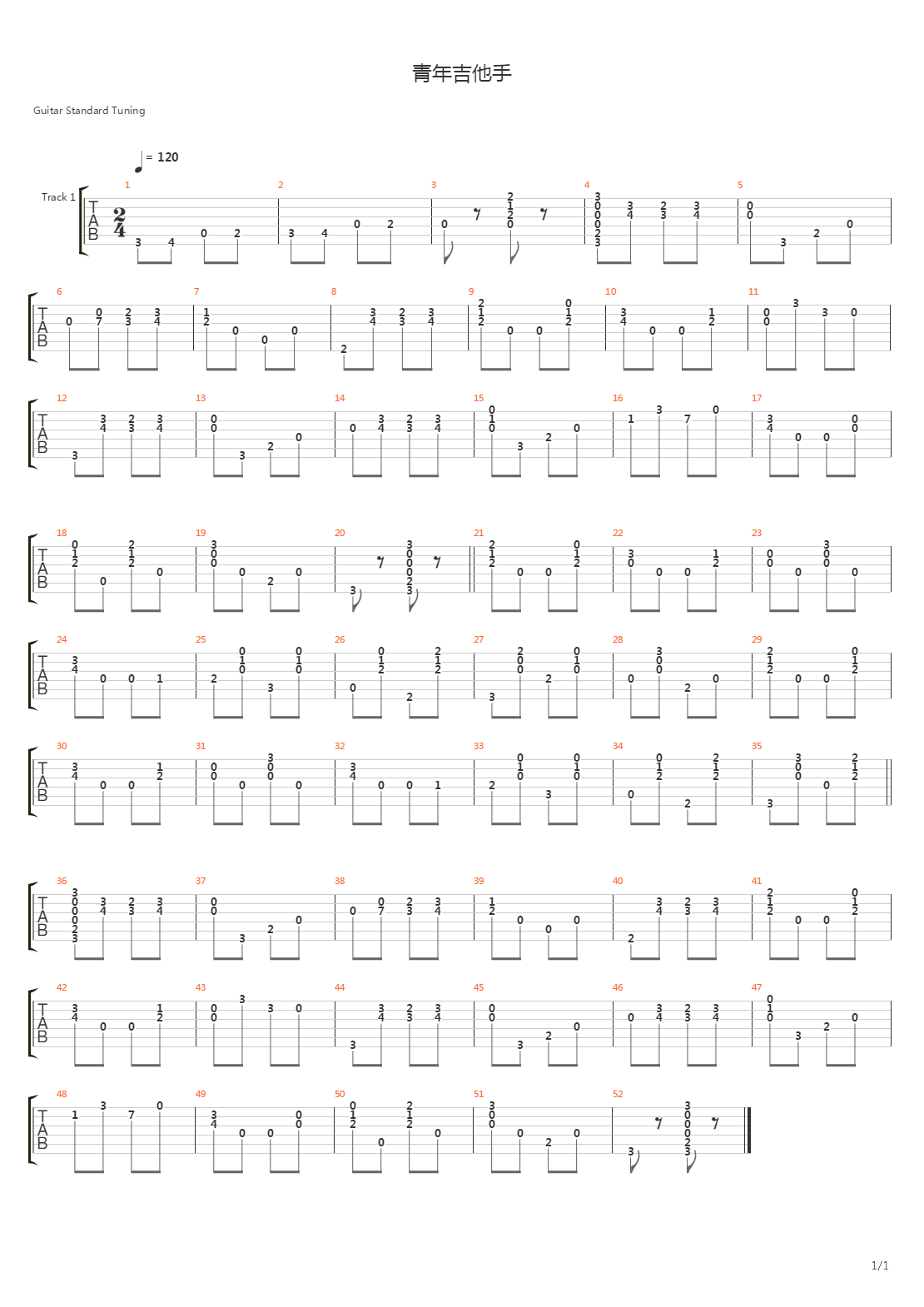 青年吉他手吉他谱