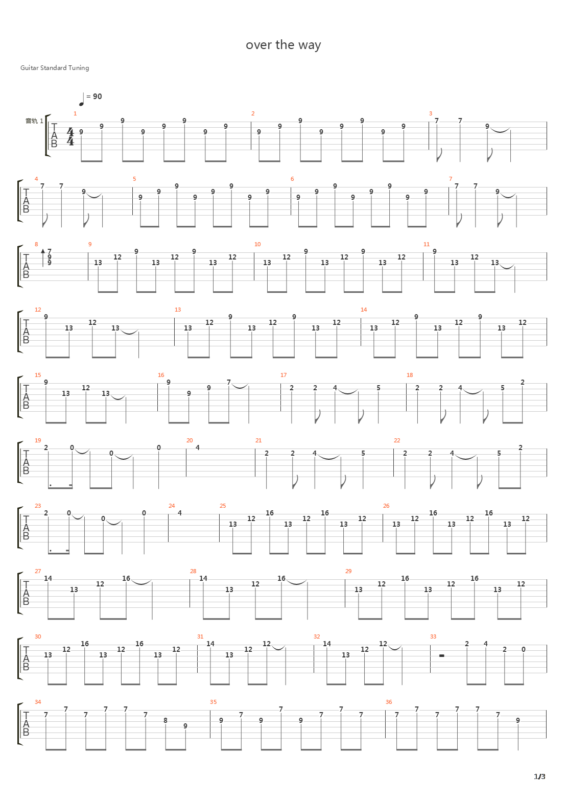 Over the way(探路者广告歌曲)吉他谱