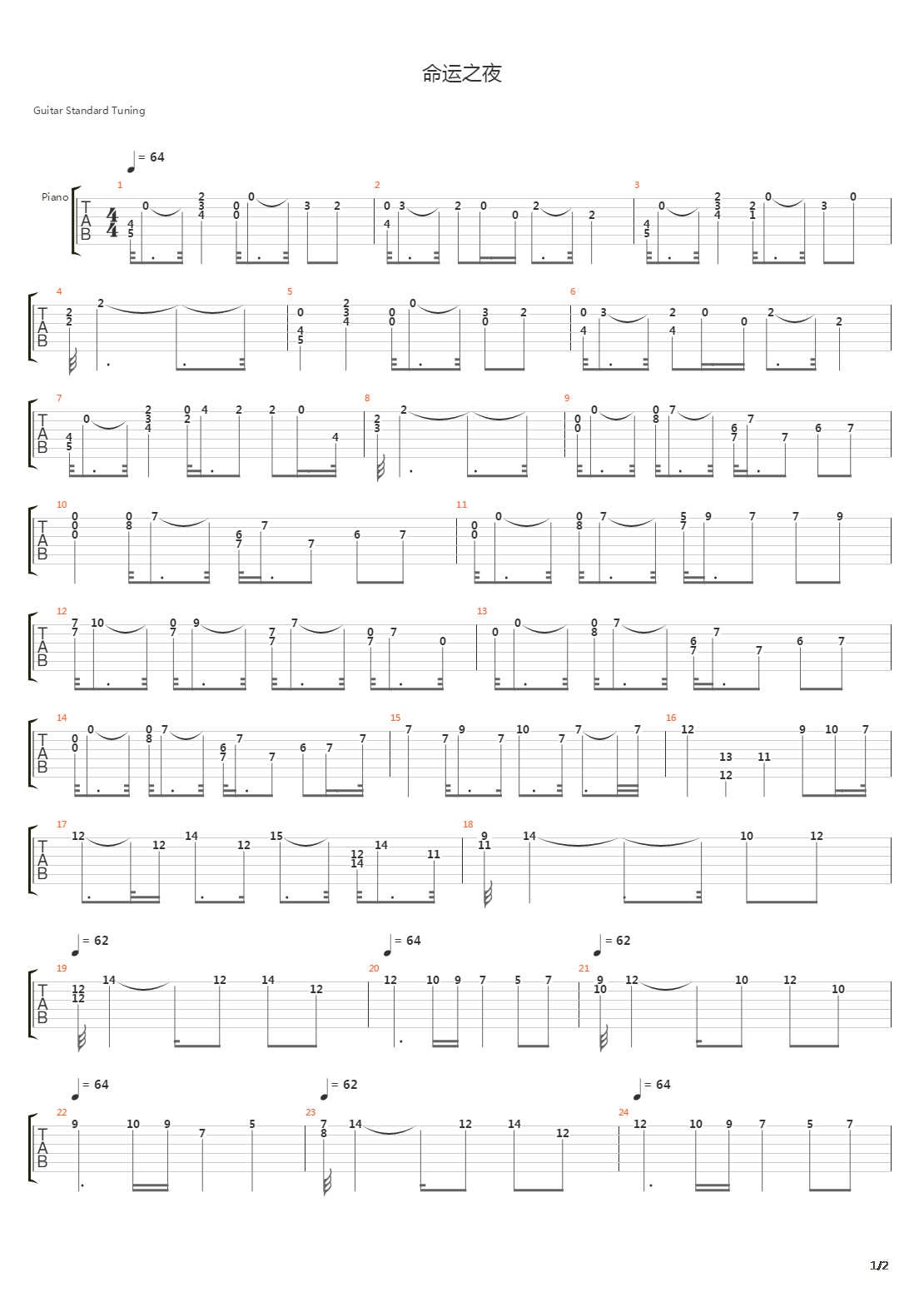 Fate Stay Night(命运之夜)吉他谱