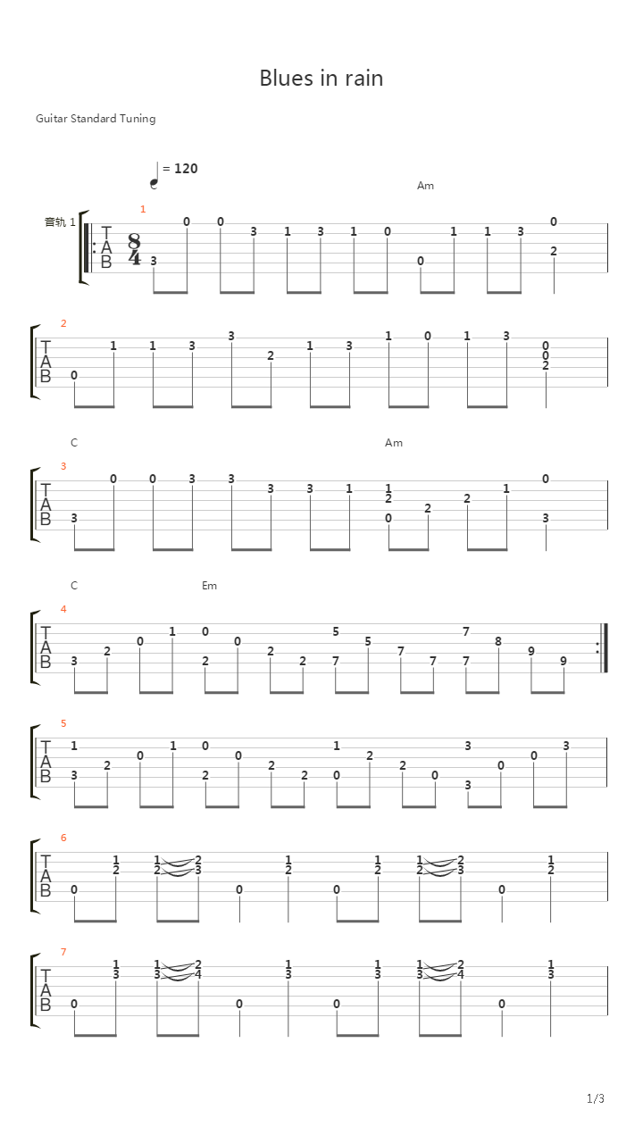 bules in rain吉他谱