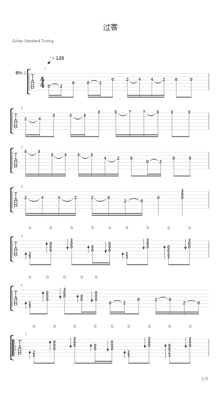 过客吉他谱