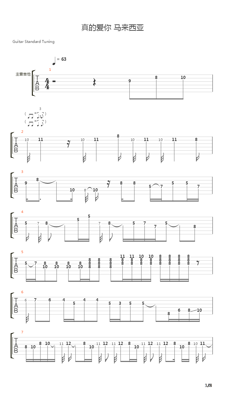 真的爱你(93马来西亚版 无贝斯鼓)吉他谱