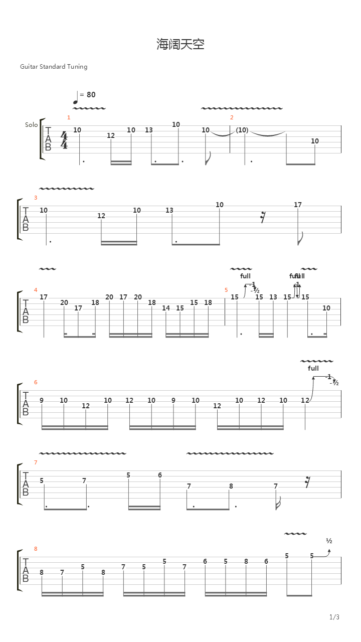海阔天空吉他谱