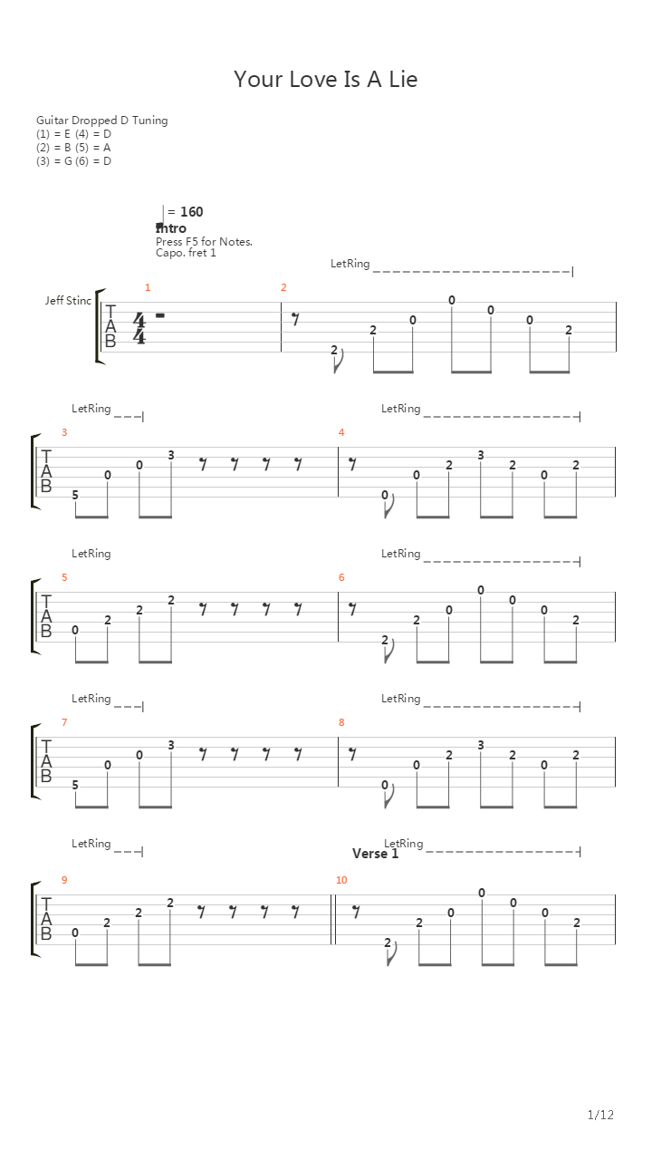 your love is a lie吉他谱