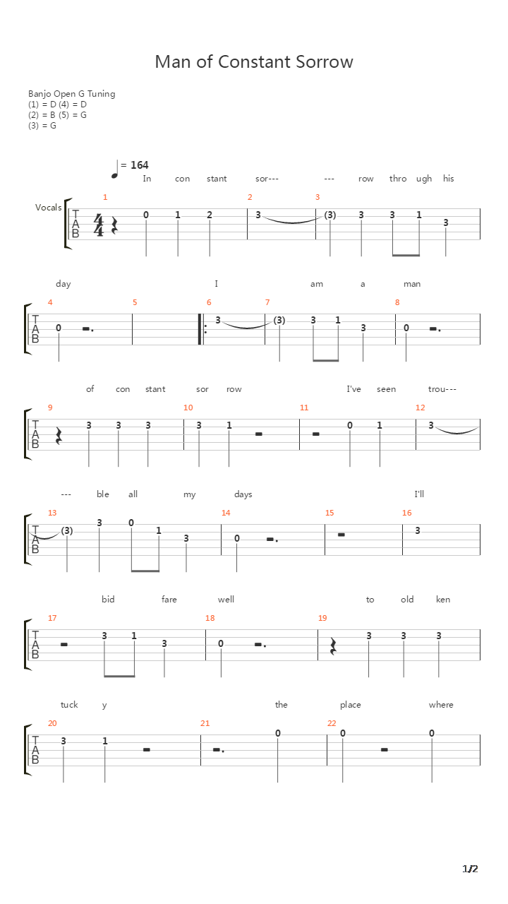 Man of Constant Sorrow吉他谱