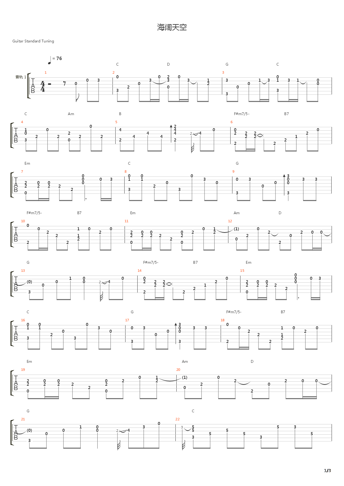 海阔天空吉他谱