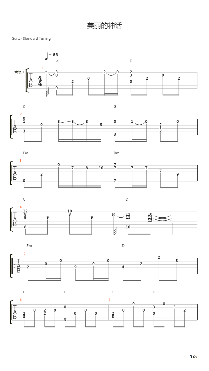 美丽的神话吉他谱