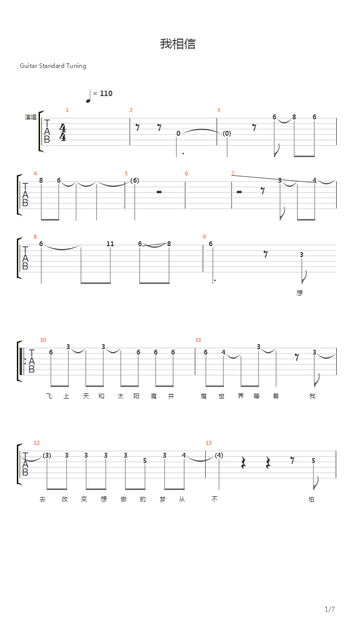 我相信吉他谱