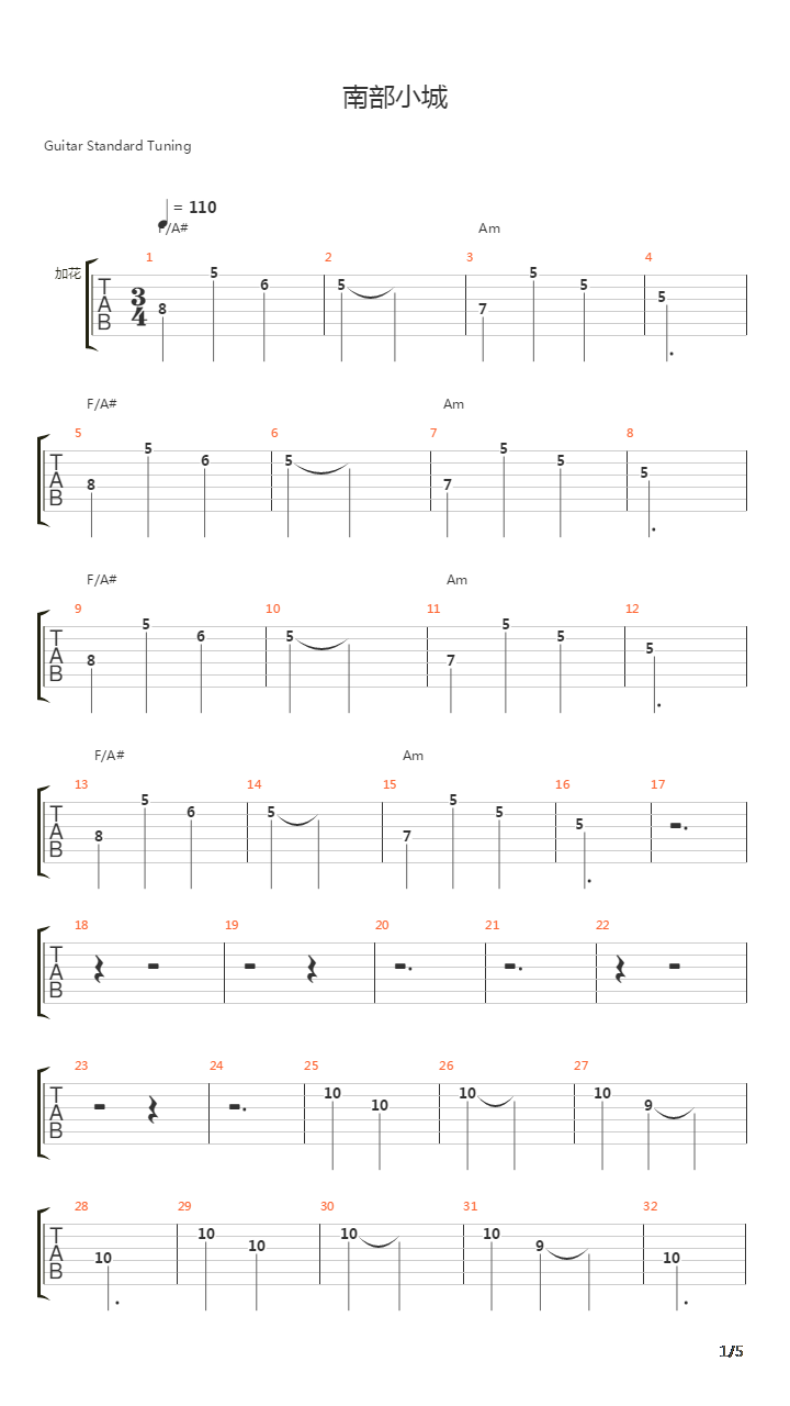 南部小城吉他谱
