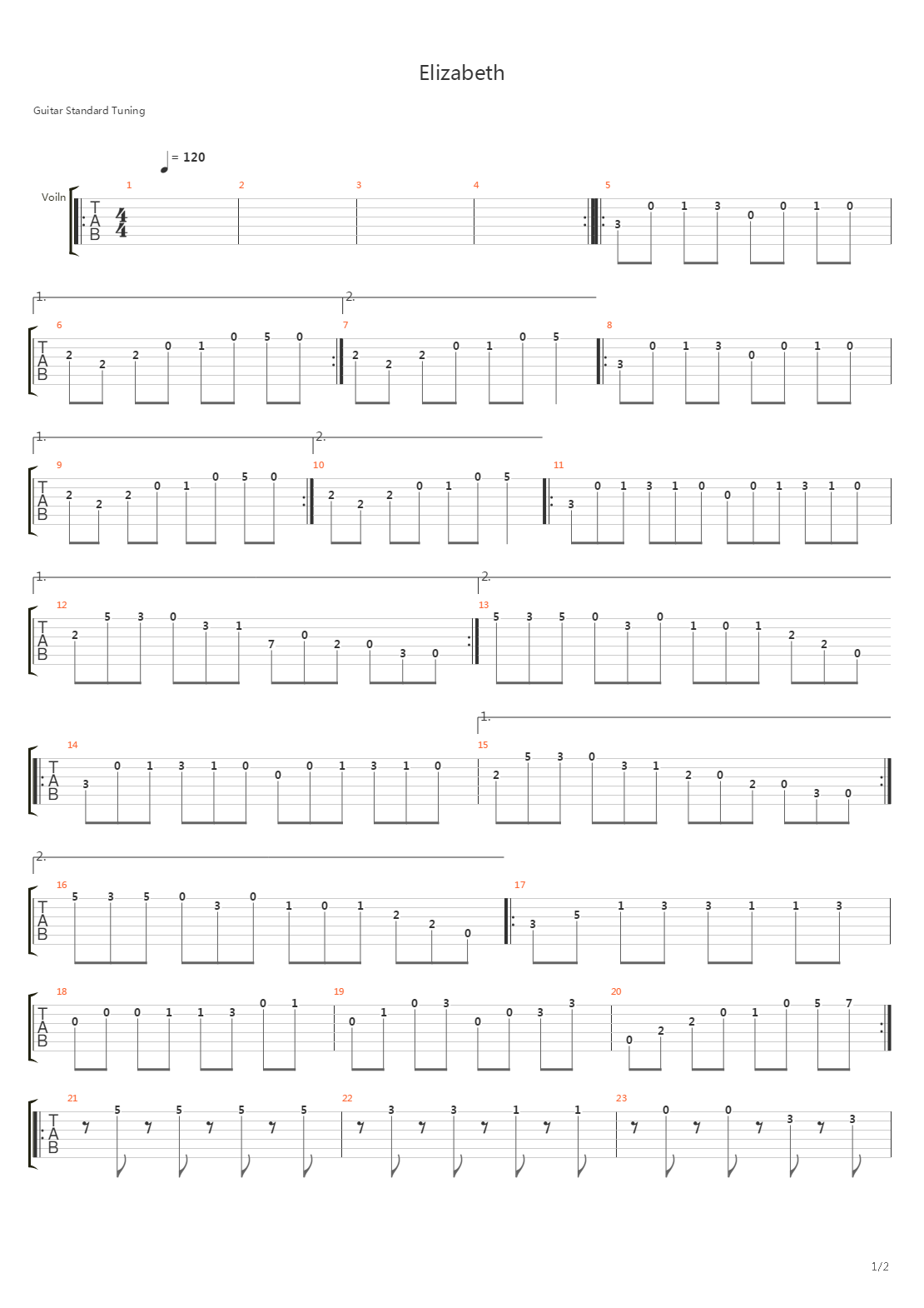 Elizabeth吉他谱