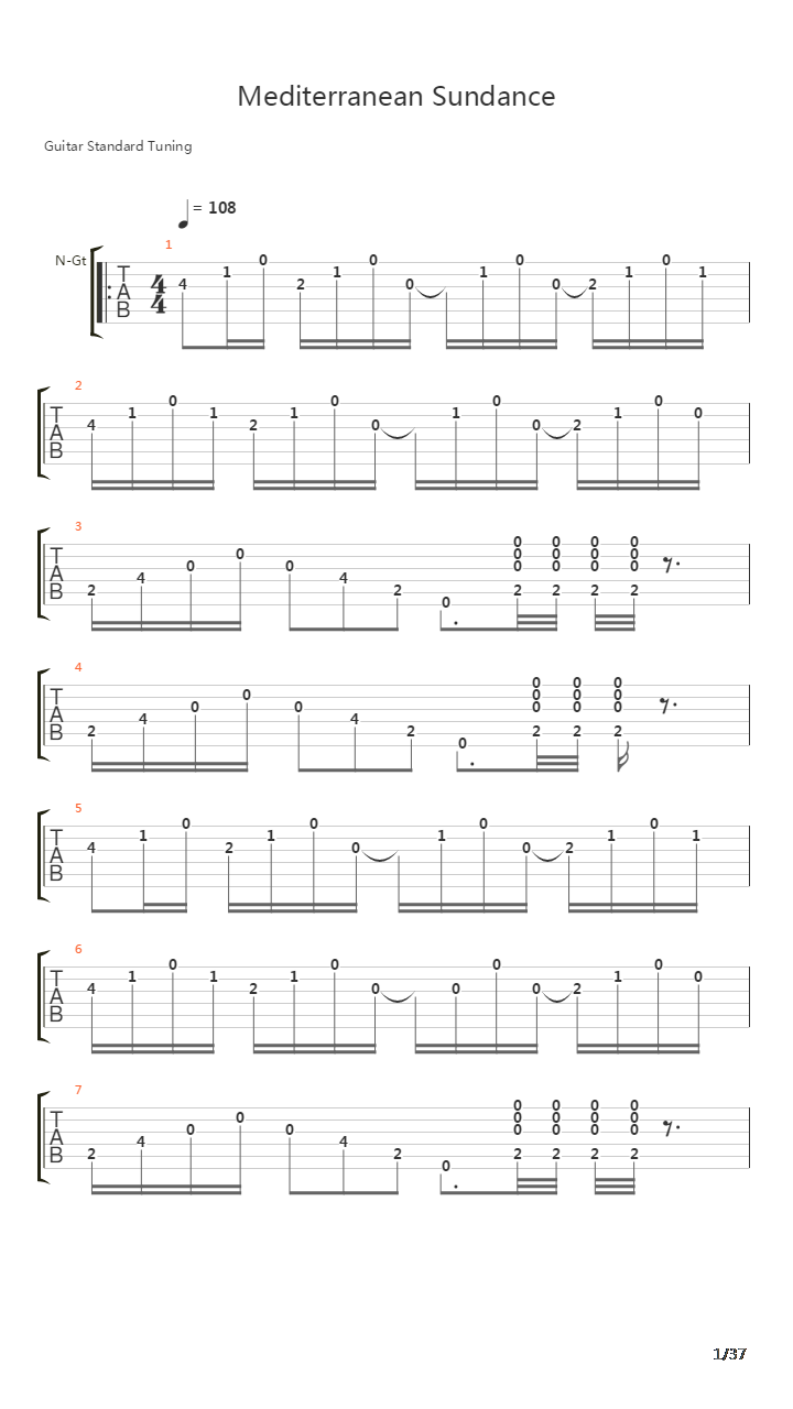 Mediterranean Sundance(地中海阳光)吉他谱