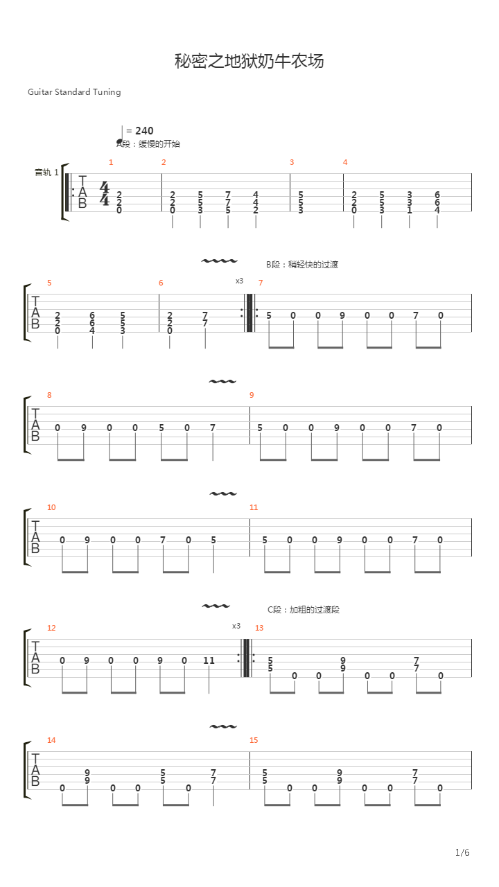 秘密之地狱奶牛农场吉他谱