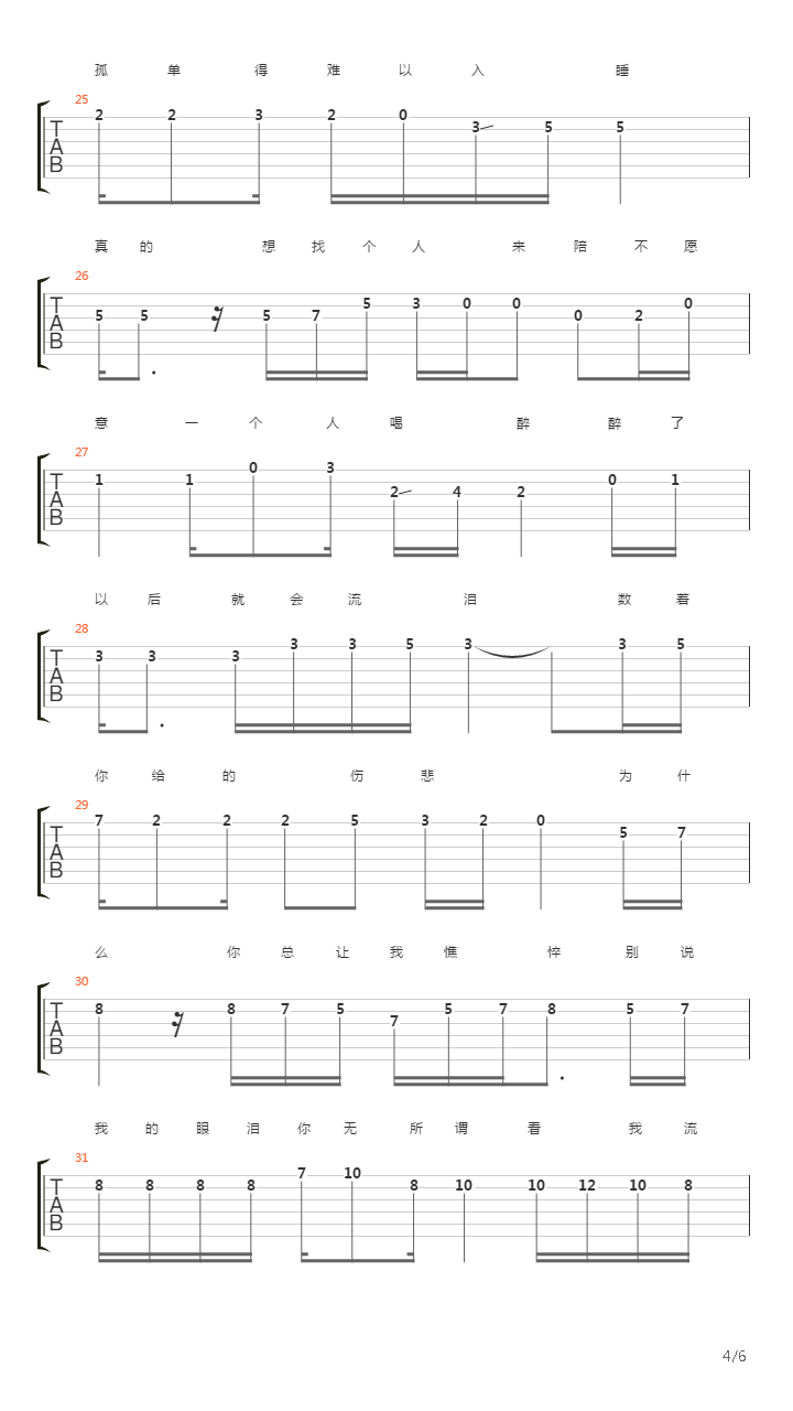 别说我的眼泪你无所谓吉他谱