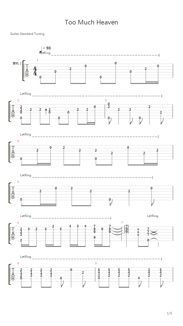 Too Much Heaven吉他谱