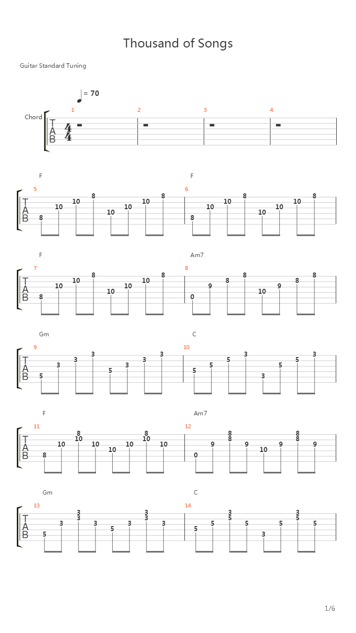 千千阕歌吉他谱